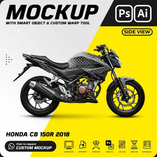 Mockup Photoshop Honda CB 150R 2018 yang Ideal untuk presentasi desain, pemasaran & visualisasi produk. Mockup ini memiliki visualisasi ...